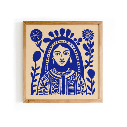 Blue Mexican Woman Portrait Art Print – Square Wall Decor