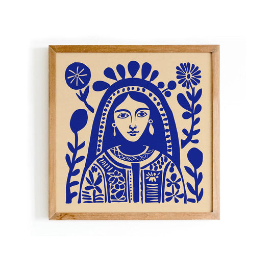 Blue Mexican Woman Portrait Art Print – Square Wall Decor