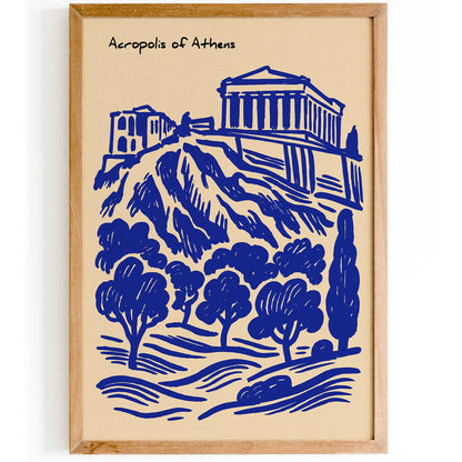 Acropolis Athens Poster - Blue Greece Travel Wall Art