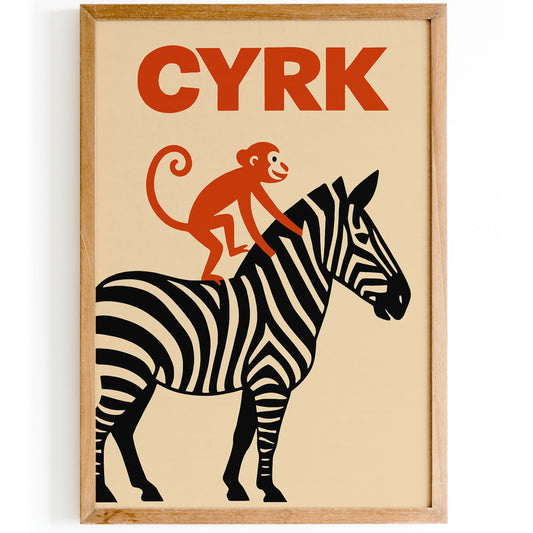 Polish Circus Zebra & Monkey Poster