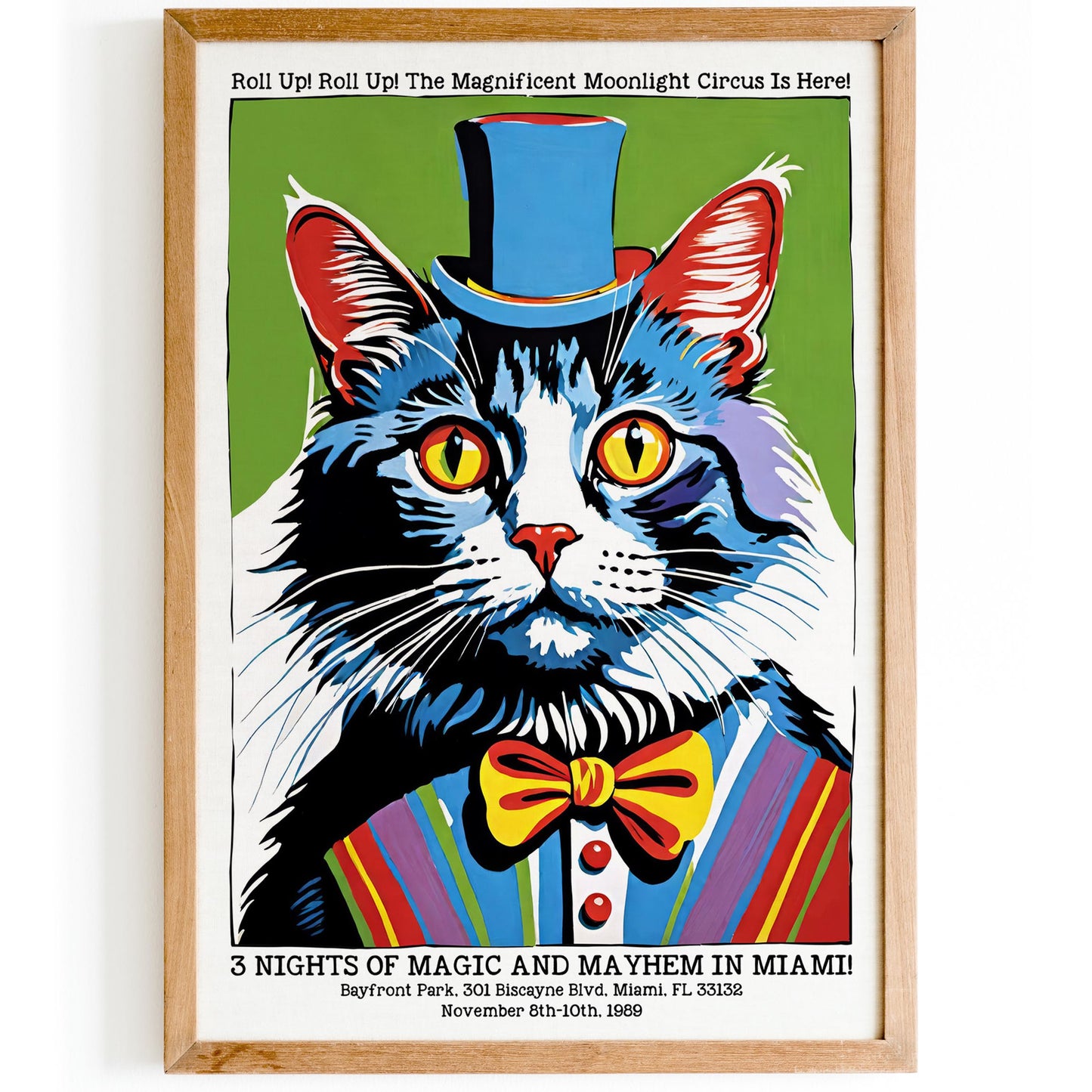 Miami 1989 Circus Cat Poster Moonlight Carnival Print