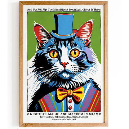 Miami 1989 Circus Cat Poster Moonlight Carnival Print