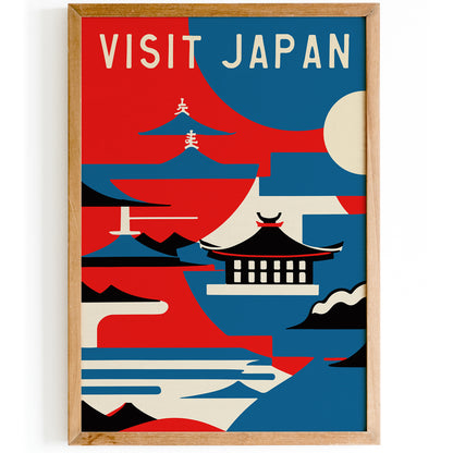 Visit Japan Retro Blue Wall Art