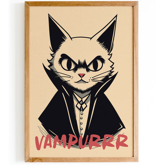 Funny Cat Vampuur Halloween Art Print