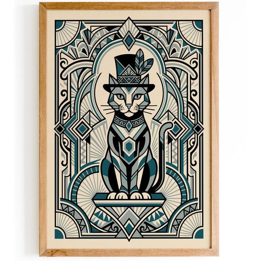 Art Deco Cat Portrait – Vintage Animal Wall Art Print