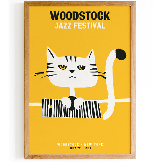 Woodstock Jazz Festival Retro Cat Poster