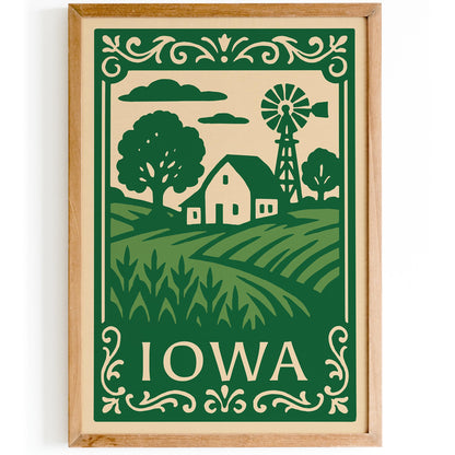 Green Iowa Travel Poster