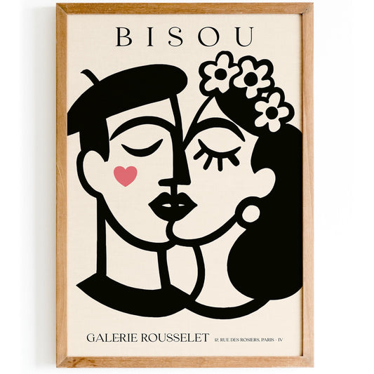 Bisou Kiss Kiss - Kissing Couple French Art Wall Print