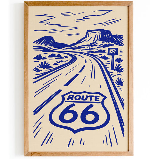 Route 66 Blue Travel Poster