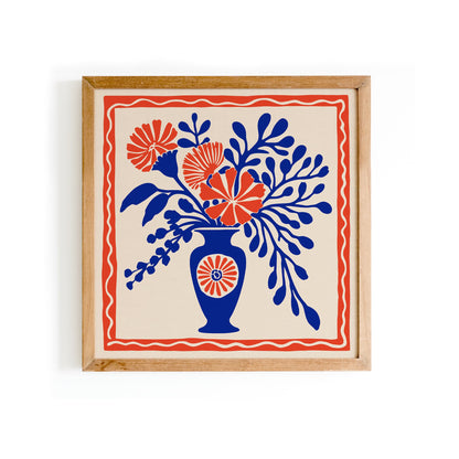 Blue Flowers Vase Poster - Square Floral Wall Art