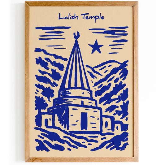 Lalish Temple Poster - Iraq Blue Travel Wall Art