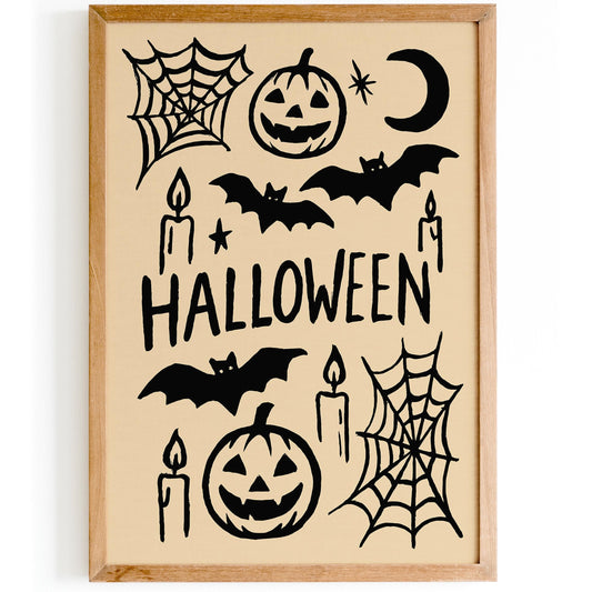 Halloween Black Ink Wall Art Print – Spooky Gothic Decor