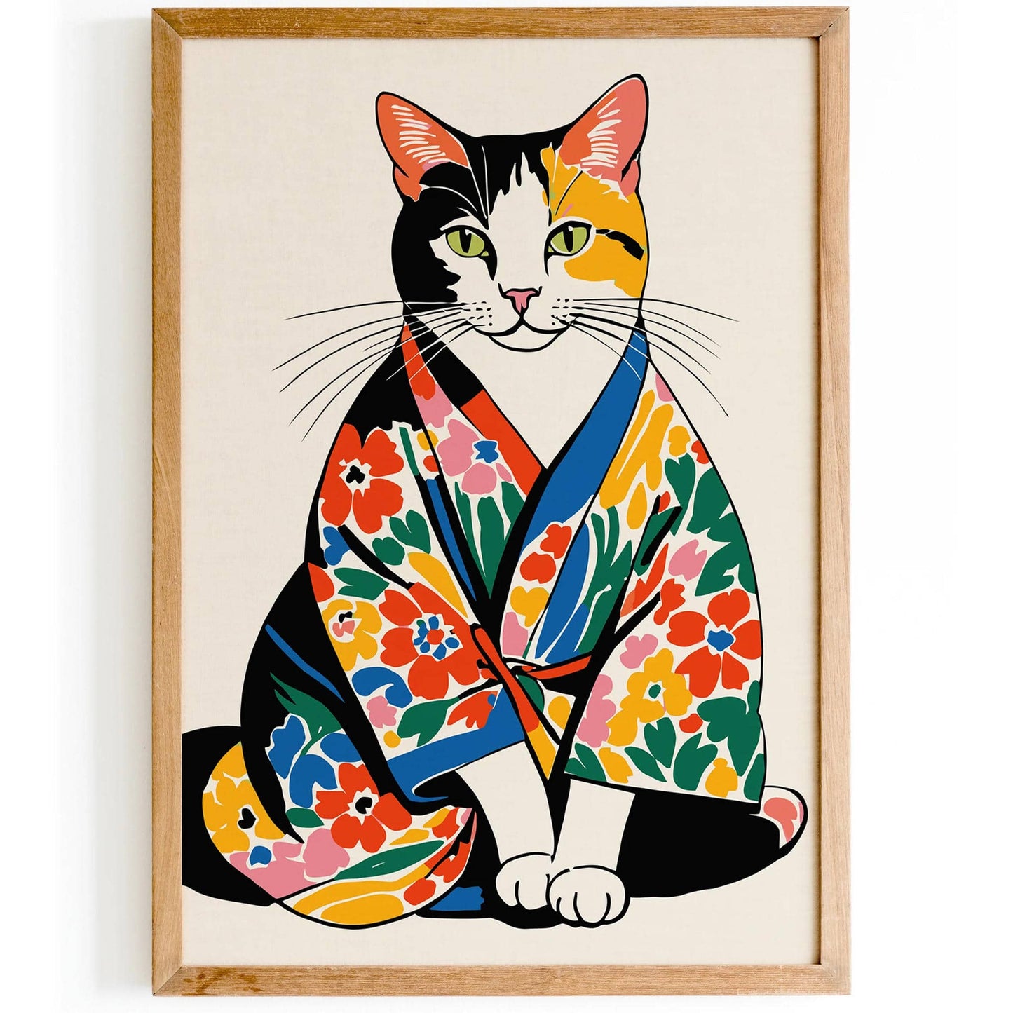 Floral Kimono Cat Poster - HypeSheriff