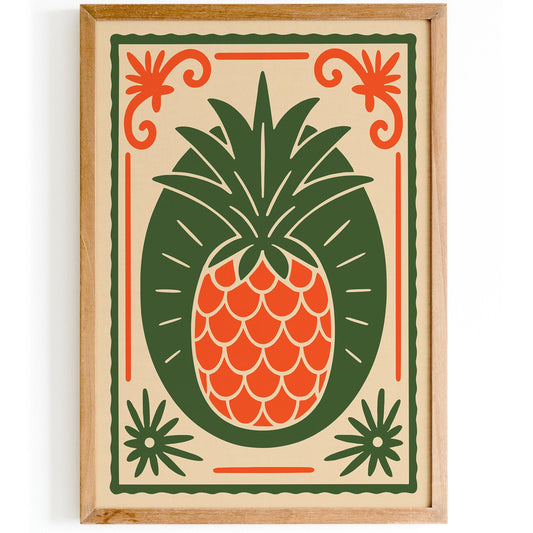 Orange Pineapple Poster - Boho Eclectic Kitchen Wall Art