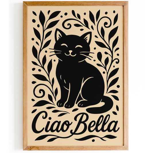 Ciao Bella Poster - Black Cat Wall Art - Cute Animal Print
