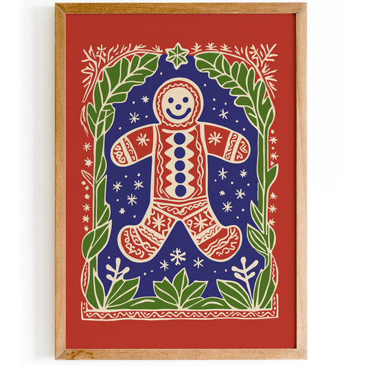 Gingerbread Man Red Christmas Art Print