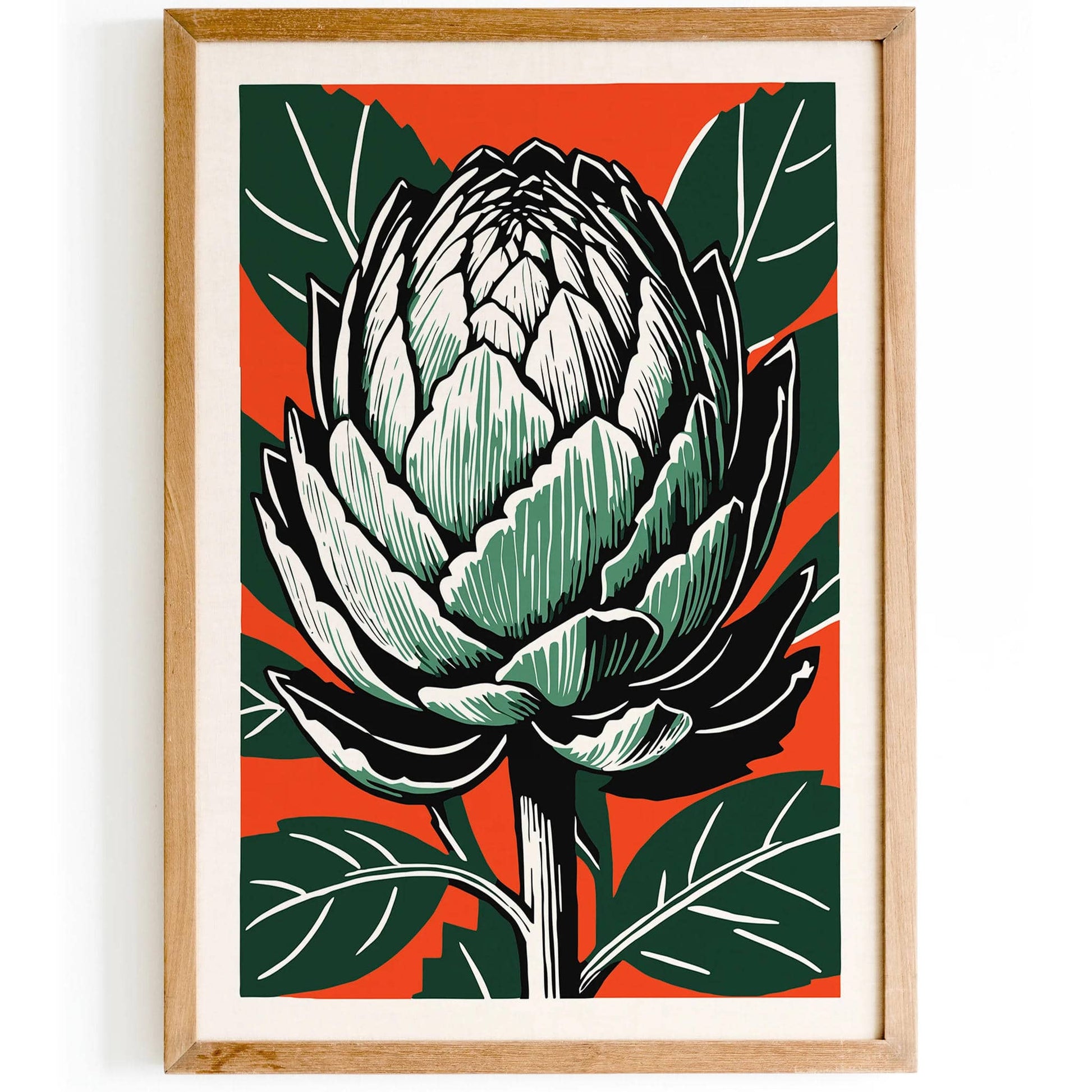 Retro Red Green Artichoke Linocut Print - HypeSheriff