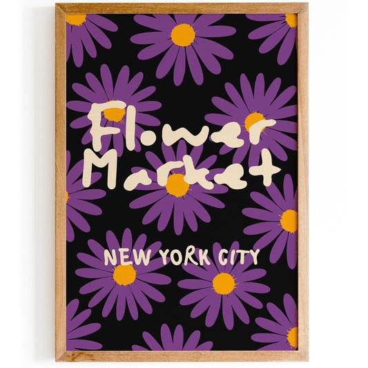 Flower Market New York City Poster, Purple Daisies Print