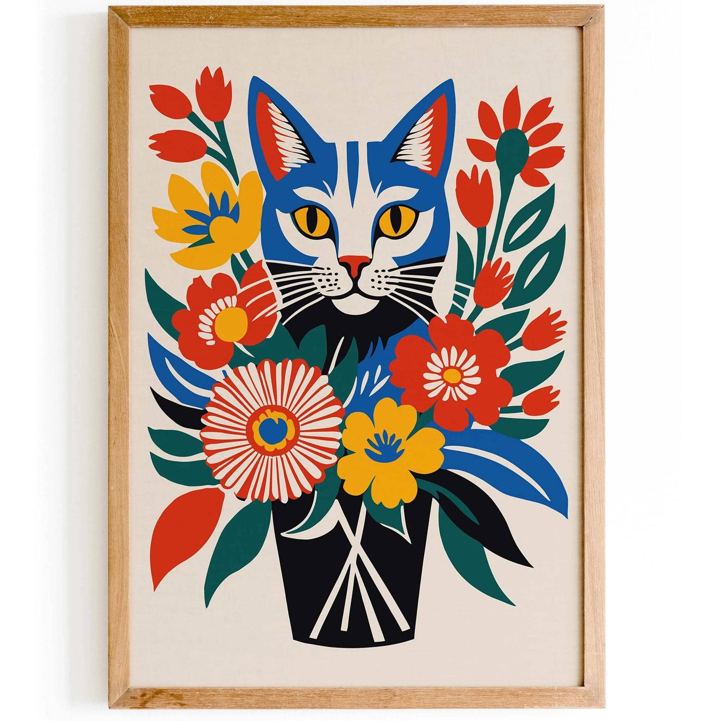 Cat Behind Flowers Art Print