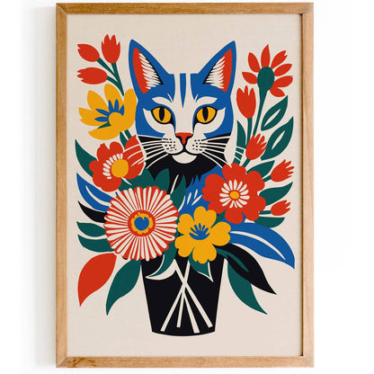 Cat Behind Flowers Art Print