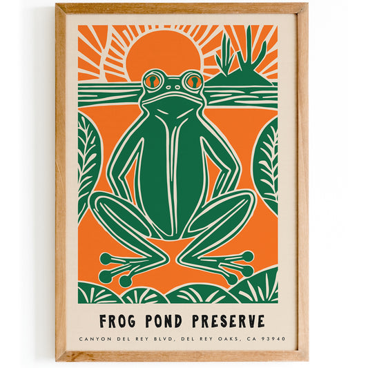 Retro Orange Frog Poster - Frog Pond Preserve Art