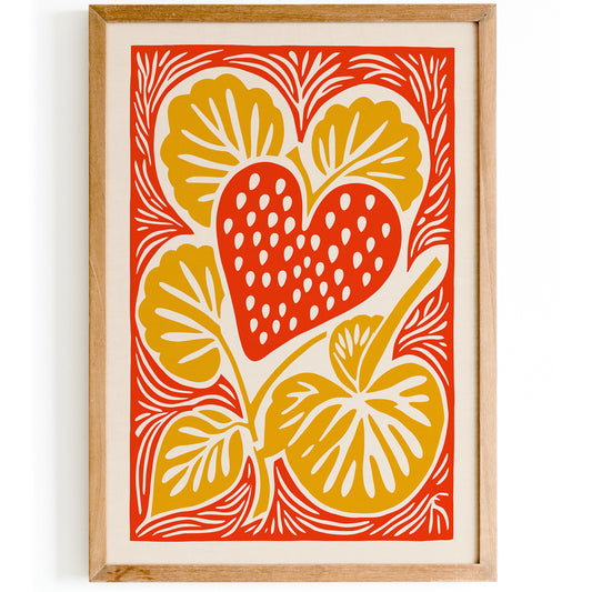 Retro Strawberry Wall Art - Yellow Vintage Fruit