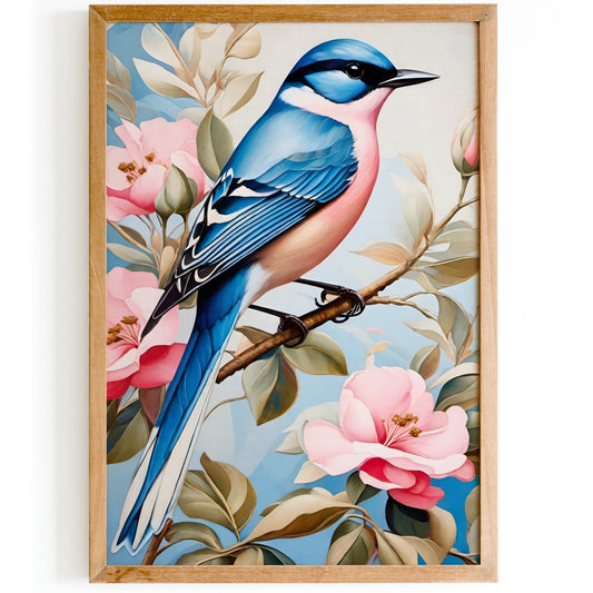 Blue Bird Floral Elegant Poster