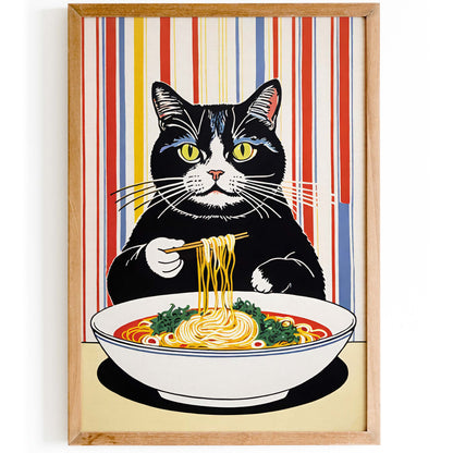 Cat Eats Ramen Poster Print