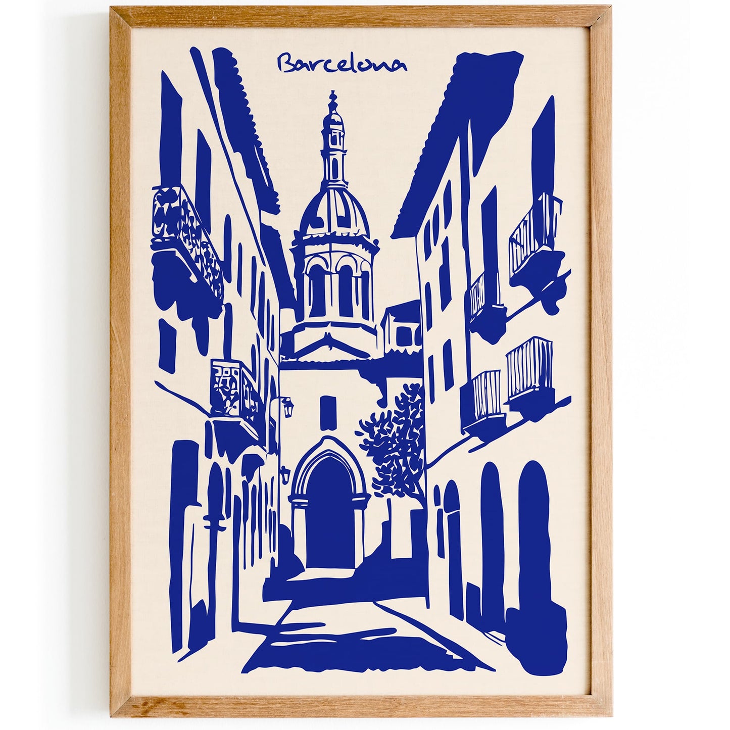 Barcelona Cityscape Blue Poster
