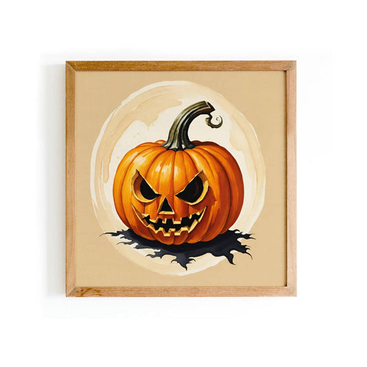 Beige Halloween Pumpkin Head Square Art - HypeSheriff