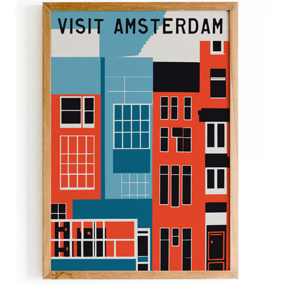 Visit Amsterdam Retro Travel Poster