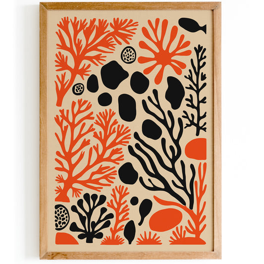 Vintage Coral Reef Red Black Wall Art