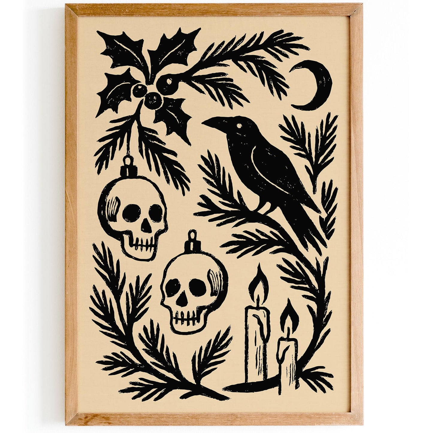 Gothic Christmas Black Ink Art Poster – Dark Holiday Wall Decor Print