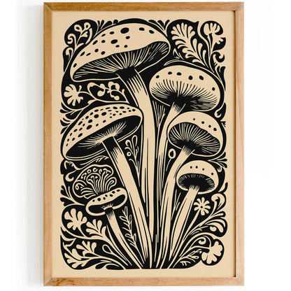 Vintage Style Mushrooms Poster