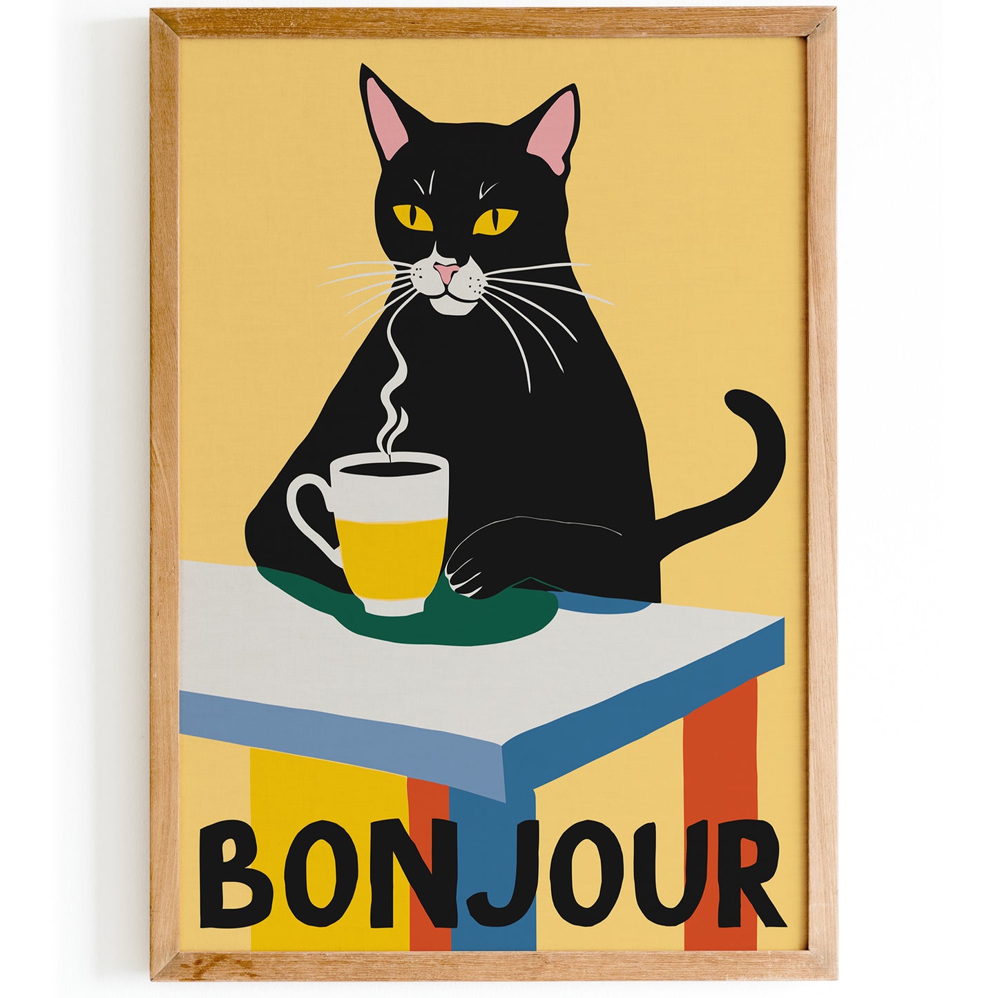 Bonjour - Coffee Cat Art Print