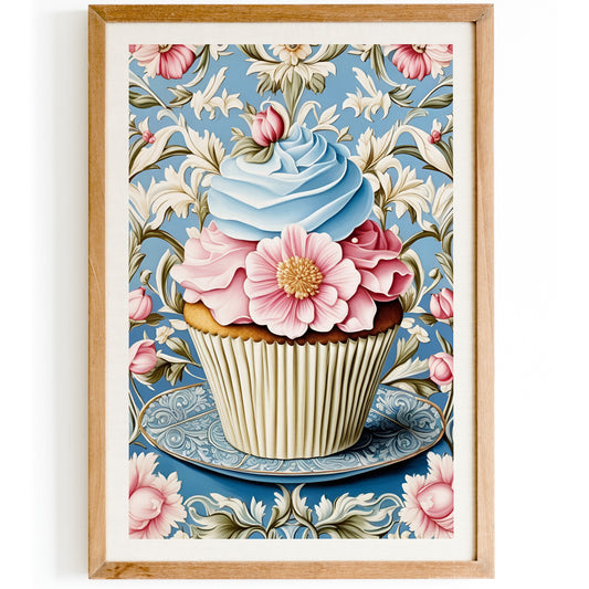 Vintage Floral Cupcake Kitchen Wall Art