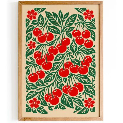 Retro Cherry Poster – Red Cherry Kitchen Wall Art Print
