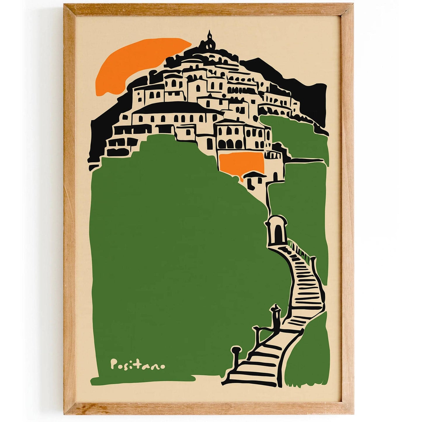 Positano Cityscape Green Art Print