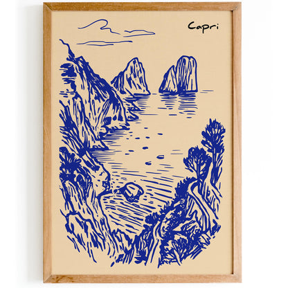 Capri Travel Poster – Faraglioni Coastal Landscape