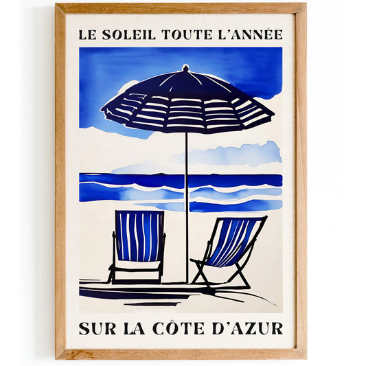 French Riviera Vibes Blue Poster