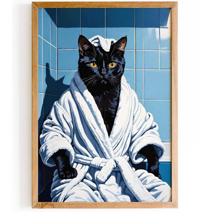 Funny Cat in Bathrobe Art Print