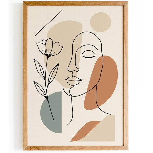 Line Art Woman Face with Geometric Shapes – Aesthetic Wall Print