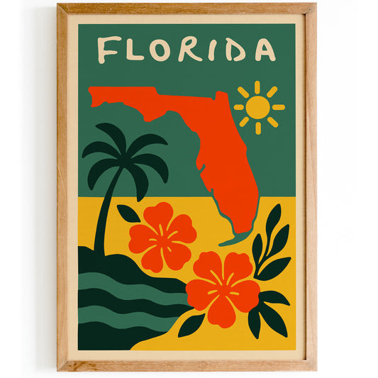 Florida Green & Yellow Travel Art Print 2026