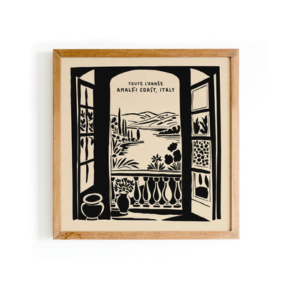 Amalfi Coast Black Ink Square Wall Art Print