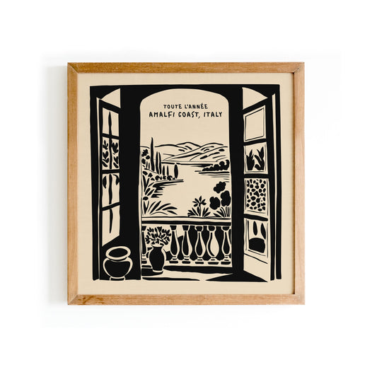 Amalfi Coast Black Ink Square Wall Art Print