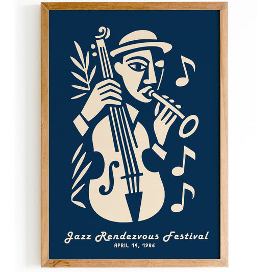 Navy Blue Jazz Music Poster - Jazz Festival Retro Art Print