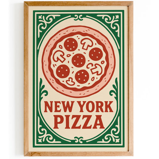 New York Style Pizza Poster - NYC Kitchen Wall Art