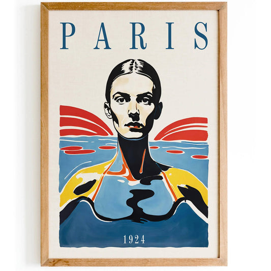 Paris 1924 Swimming Retro Poster