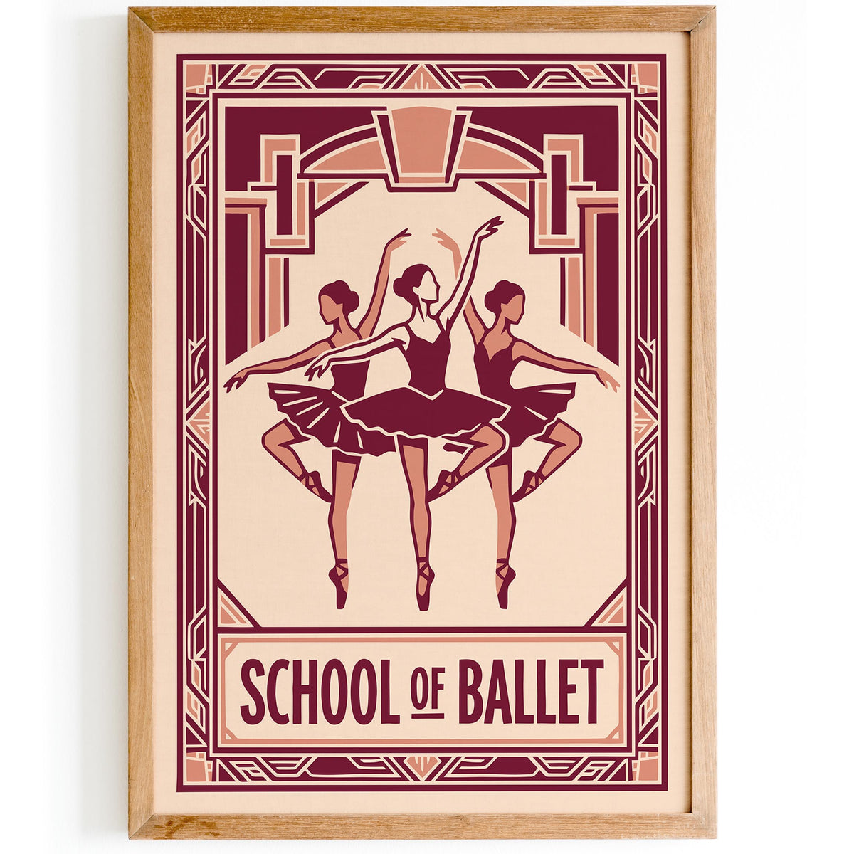 Retro Pink Ballet School Art Deco Poster