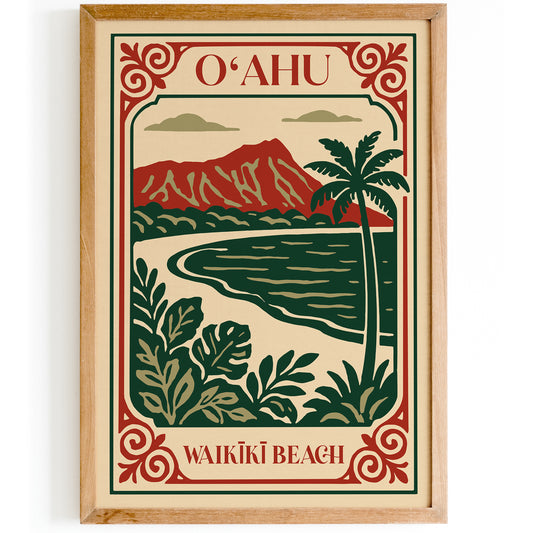 Oahu Waikiki Beach Travel Poster